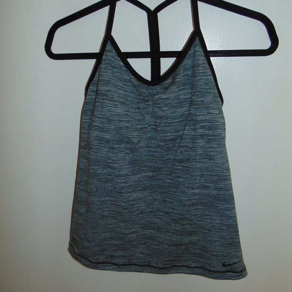 Nike Dri Fit Blue w/ Black Athletic Strappy Sports Bra Tank Top Shirt Womens M - Picture 2 of 5